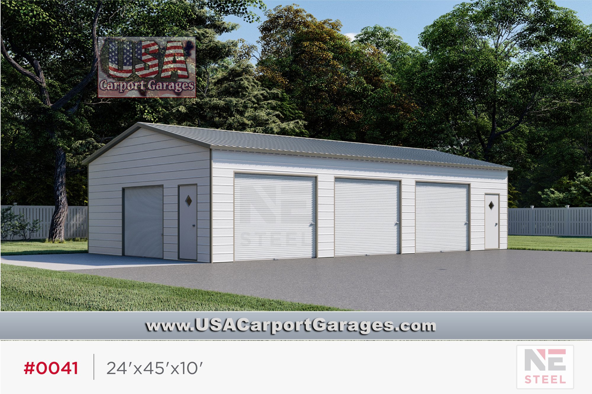 24x45x10 Side Entry 3-Car Garage