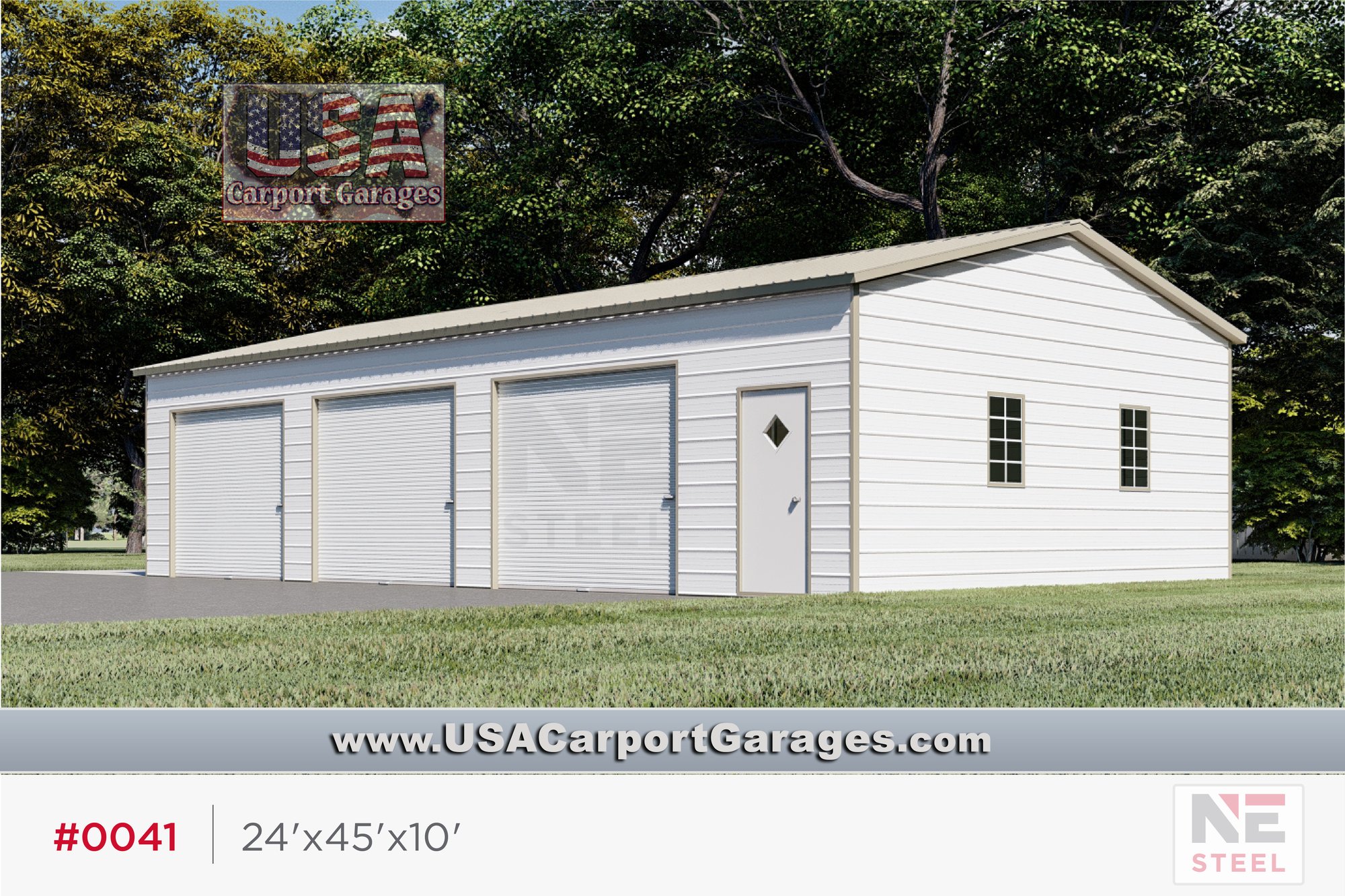 24x45x10 Side Entry 3-Car Garage